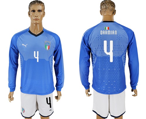 Italy #4 Darmian Blue Home Long Sleeves Soccer Country Jersey